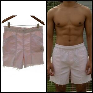 Vtg 80s Ki Ko Mo pink seersucker distressed cut off rad bermuda shorts 32